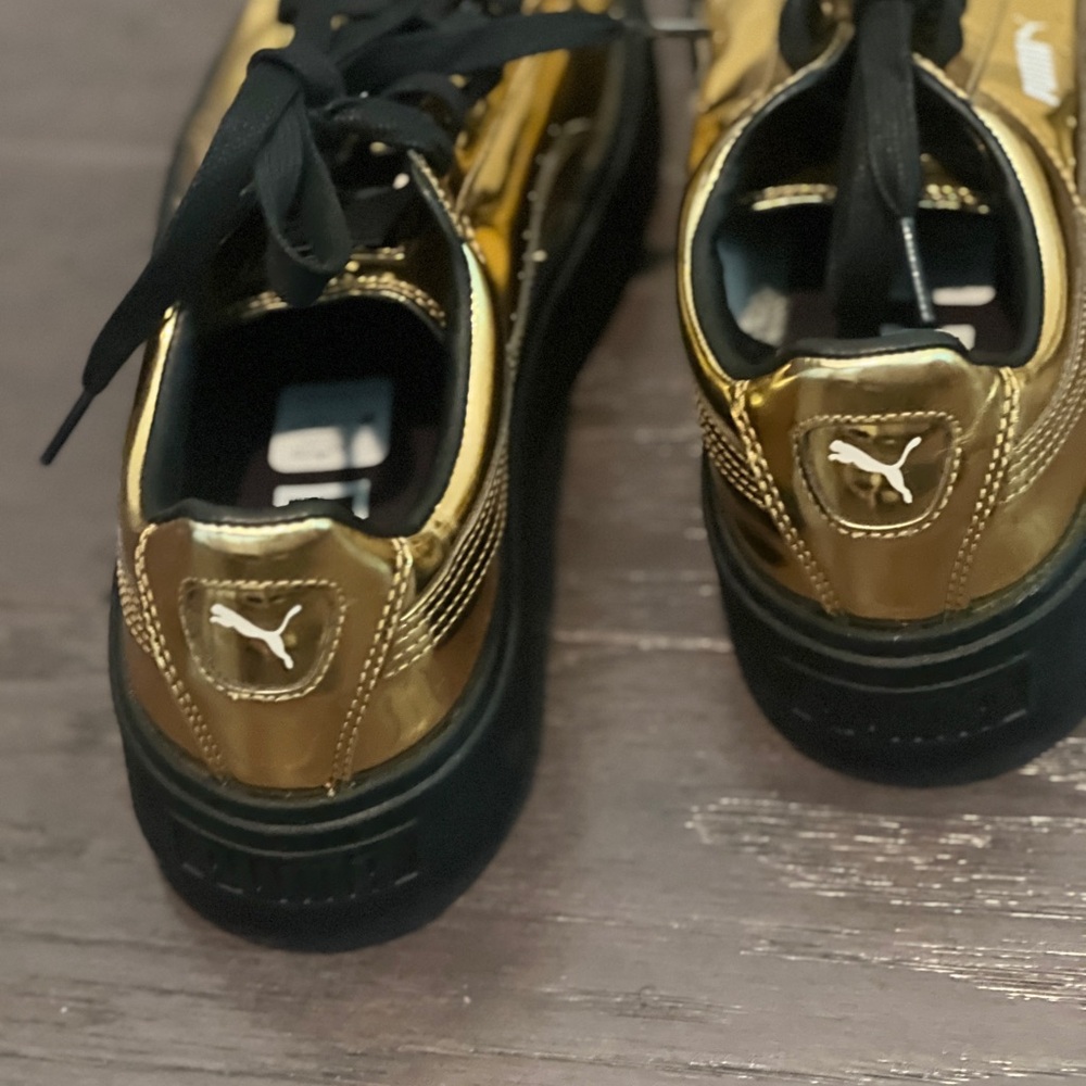 Fenty x Puma Basket Platform Metallic Gold Sneakers - Picture 8 of 9